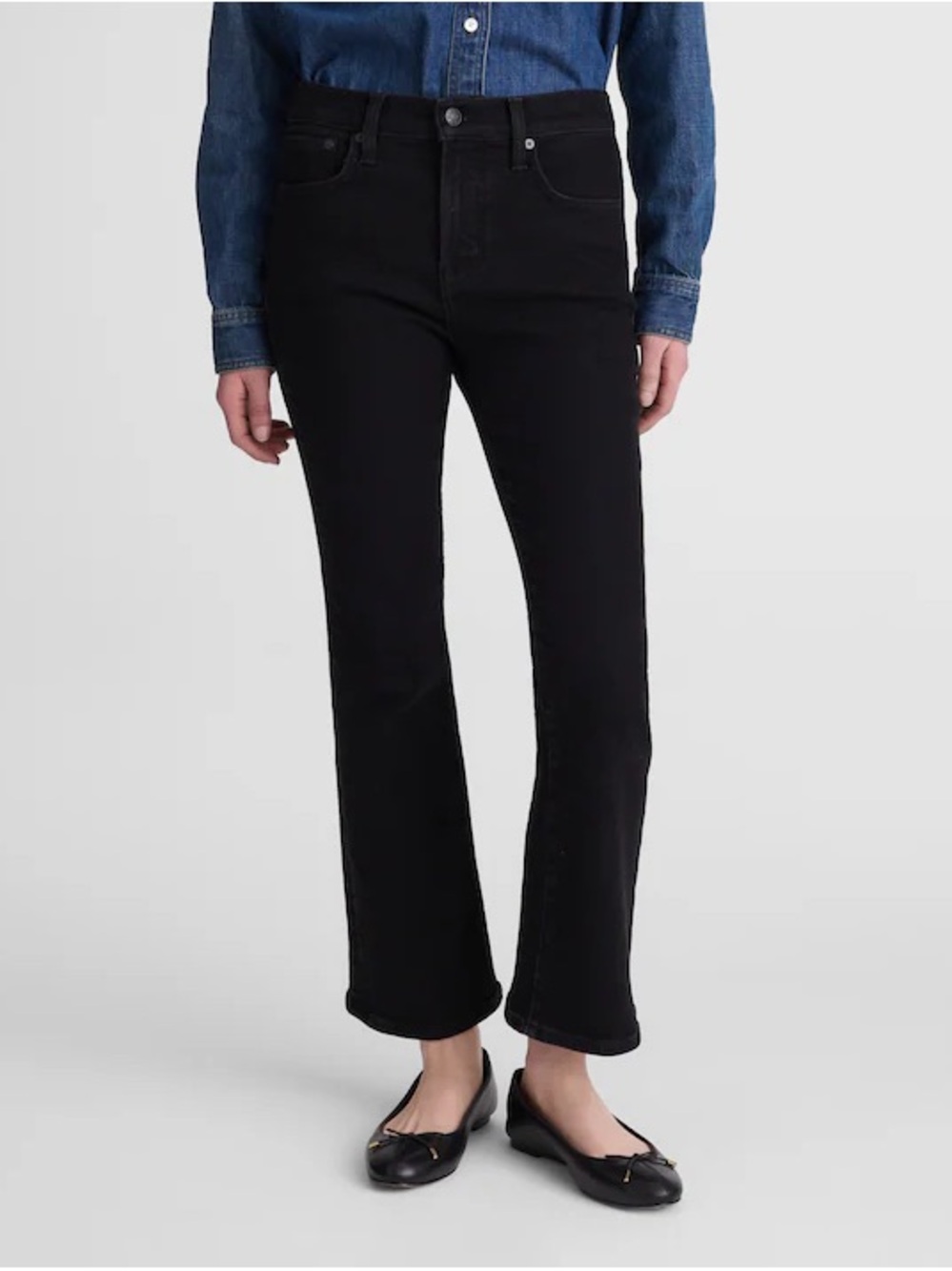 Madewell The Short Flare Crop Jean in Black Frost Super Stretch Denim Size 28S